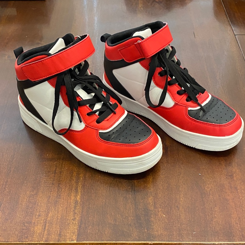 Red and Black High-Top Sneakers